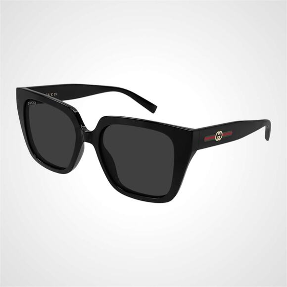 New GUCCI Sunglasses Black 54mm Square Gold Interlocking GG Red Green Web